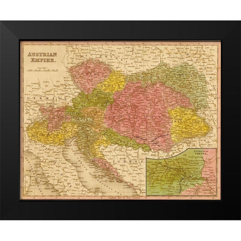 Austrian Empire 1844 Black Modern Wood Framed Art Print by Vintage Maps