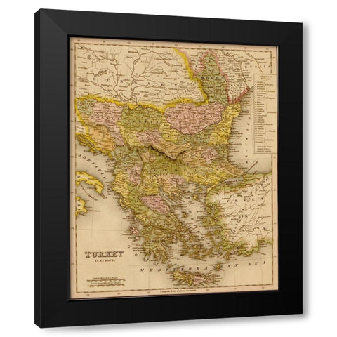 Turkey Greece 1844 Black Modern Wood Framed Art Print by Vintage Maps