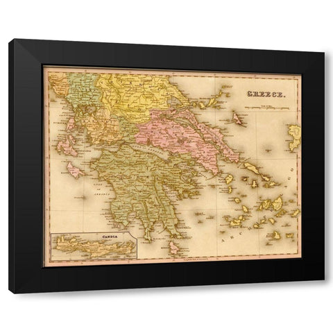 Greece 1844 Black Modern Wood Framed Art Print by Vintage Maps