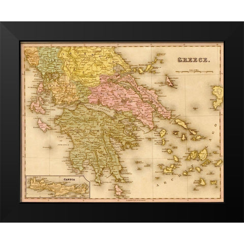 Greece 1844 Black Modern Wood Framed Art Print by Vintage Maps