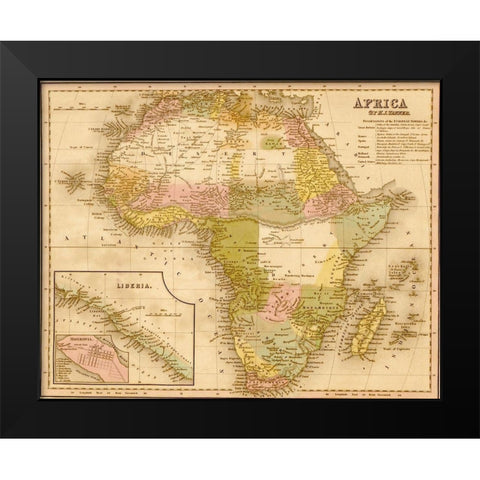 Africa 1844 Black Modern Wood Framed Art Print by Vintage Maps