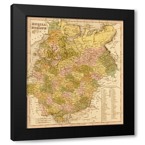 European Russia 1844 Black Modern Wood Framed Art Print by Vintage Maps