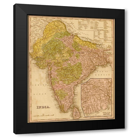 India 1844 Black Modern Wood Framed Art Print by Vintage Maps