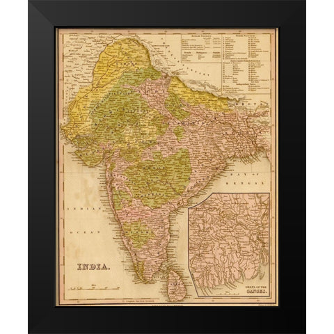 India 1844 Black Modern Wood Framed Art Print by Vintage Maps