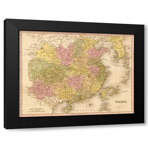 China 1844 Black Modern Wood Framed Art Print by Vintage Maps