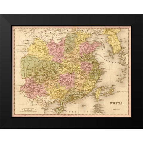 China 1844 Black Modern Wood Framed Art Print by Vintage Maps