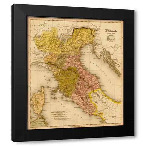 Italy 1844 Black Modern Wood Framed Art Print by Vintage Maps