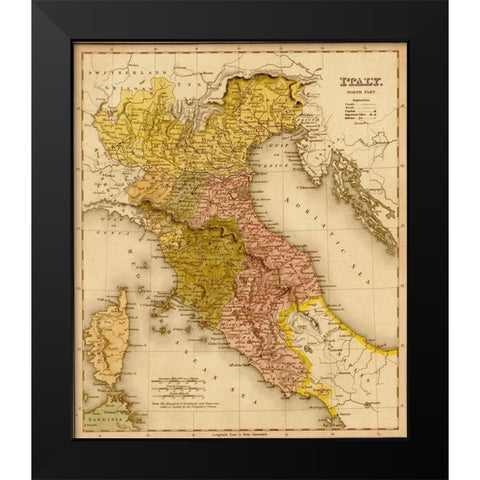 Italy 1844 Black Modern Wood Framed Art Print by Vintage Maps