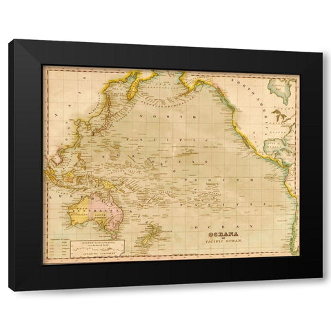 Oceania 1844 Black Modern Wood Framed Art Print by Vintage Maps