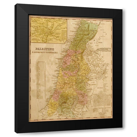 Palestine 1844 Black Modern Wood Framed Art Print by Vintage Maps