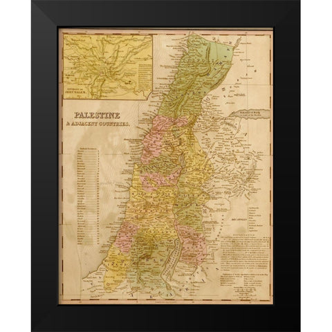 Palestine 1844 Black Modern Wood Framed Art Print by Vintage Maps