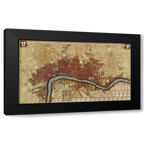 Survey of London Westminster and Southwark 1700 Black Modern Wood Framed Art Print by Vintage Maps