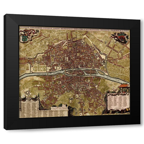 City Plan Paris 1700 Black Modern Wood Framed Art Print by Vintage Maps