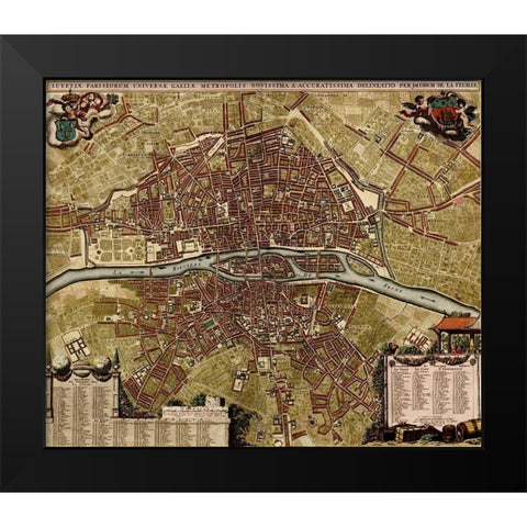 City Plan Paris 1700 Black Modern Wood Framed Art Print by Vintage Maps
