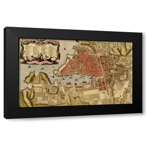 Citadel at the ancient city of Merseille France 1700 Black Modern Wood Framed Art Print by Vintage Maps