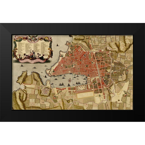 Citadel at the ancient city of Merseille France 1700 Black Modern Wood Framed Art Print by Vintage Maps