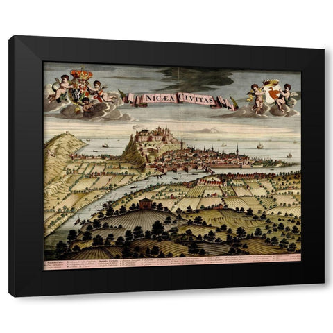Nicea 1700 Black Modern Wood Framed Art Print by Vintage Maps