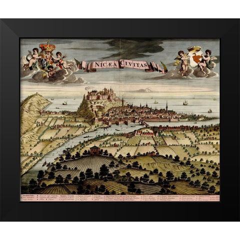 Nicea 1700 Black Modern Wood Framed Art Print by Vintage Maps