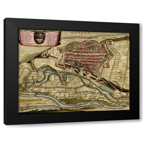 City of Cuneo 1700 Black Modern Wood Framed Art Print by Vintage Maps