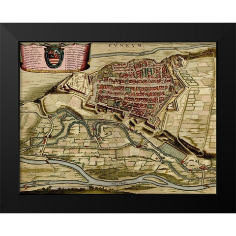 City of Cuneo 1700 Black Modern Wood Framed Art Print by Vintage Maps