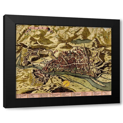 Ivrea Near Turin 1700 Black Modern Wood Framed Art Print by Vintage Maps