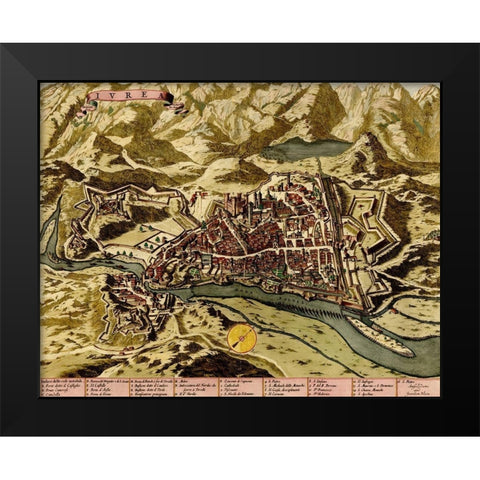 Ivrea Near Turin 1700 Black Modern Wood Framed Art Print by Vintage Maps