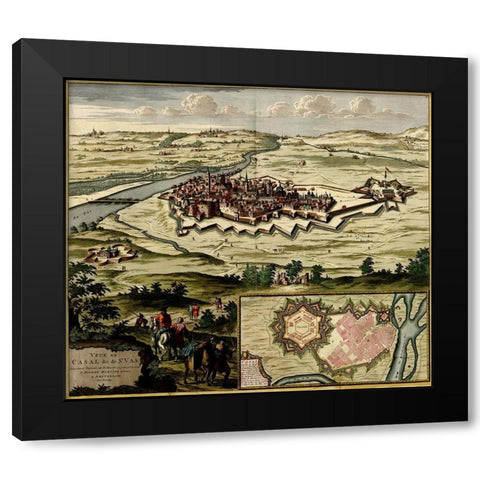 Casal on the Po River 1700 Black Modern Wood Framed Art Print by Vintage Maps