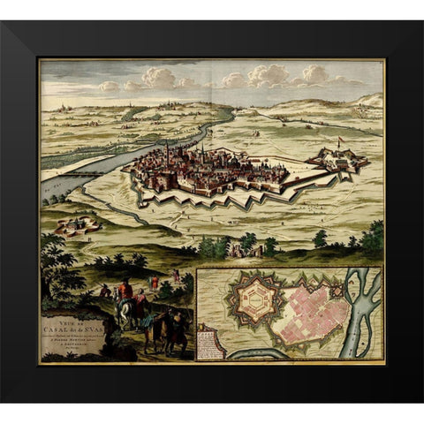 Casal on the Po River 1700 Black Modern Wood Framed Art Print by Vintage Maps