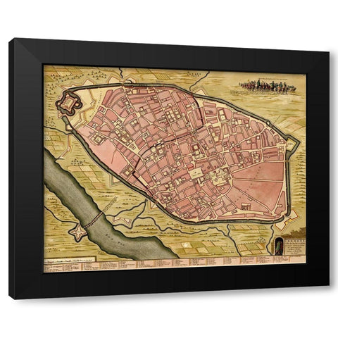 Battlements at Milan 1700 Black Modern Wood Framed Art Print by Vintage Maps