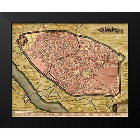 Battlements at Milan 1700 Black Modern Wood Framed Art Print by Vintage Maps
