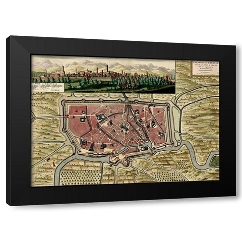 Trevise in the Italian Po Valley 1700 Black Modern Wood Framed Art Print by Vintage Maps