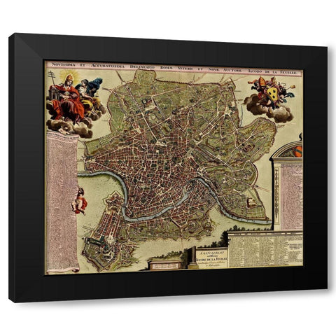 Rome on the Tiber and The Vatican 1700 Black Modern Wood Framed Art Print by Vintage Maps