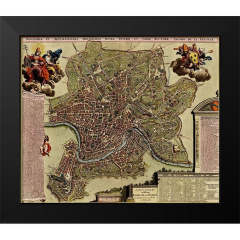 Rome on the Tiber and The Vatican 1700 Black Modern Wood Framed Art Print by Vintage Maps