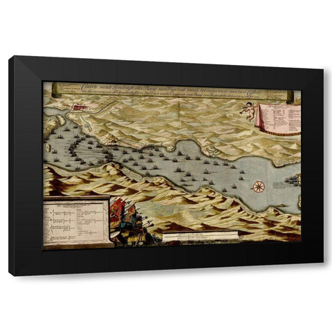 Vigos Spain 1700 Battle of Vigo Bay Black Modern Wood Framed Art Print by Vintage Maps