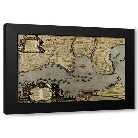 Straits of Cadiz Gibraltar 1700 Black Modern Wood Framed Art Print by Vintage Maps