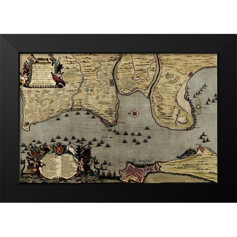Straits of Cadiz Gibraltar 1700 Black Modern Wood Framed Art Print by Vintage Maps