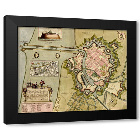 Dunkirk Dunquerque Defenses 1700 Black Modern Wood Framed Art Print by Vintage Maps