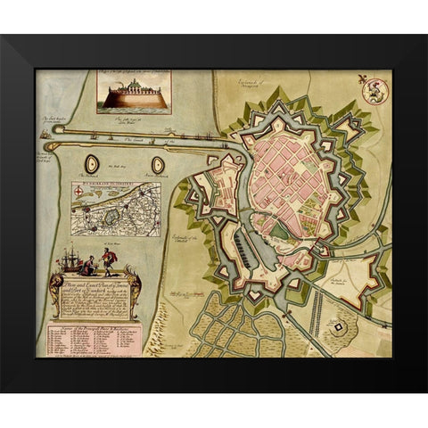 Dunkirk Dunquerque Defenses 1700 Black Modern Wood Framed Art Print by Vintage Maps
