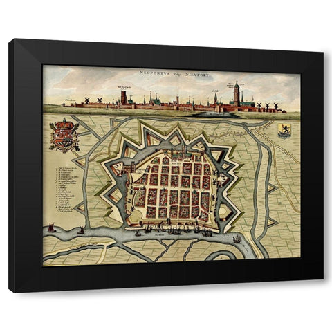Vauban Defenses on the Narva Estonia 1700 Black Modern Wood Framed Art Print by Vintage Maps