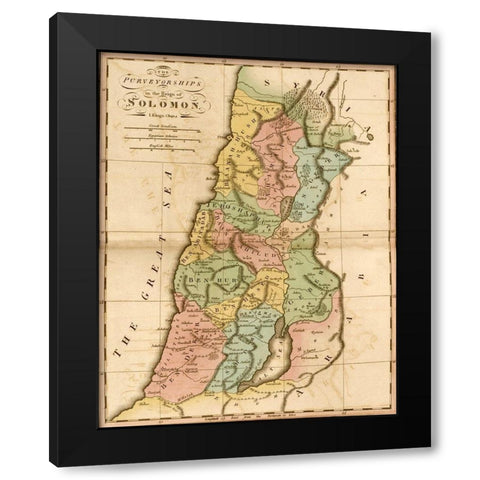 Ancient Israel and the tribes of the Hebrews Black Modern Wood Framed Art Print by Vintage Maps