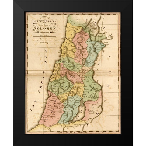 Ancient Israel and the tribes of the Hebrews Black Modern Wood Framed Art Print by Vintage Maps
