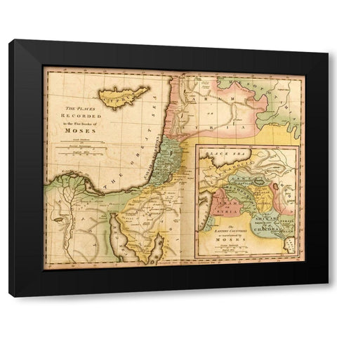 Places in the 5 Books of Moses Black Modern Wood Framed Art Print by Vintage Maps