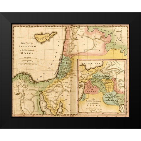 Places in the 5 Books of Moses Black Modern Wood Framed Art Print by Vintage Maps