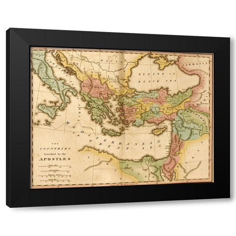 Countries travelled by the Apostles Black Modern Wood Framed Art Print by Vintage Maps