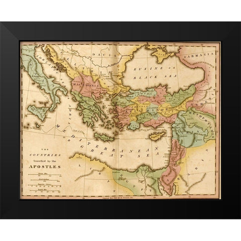 Countries travelled by the Apostles Black Modern Wood Framed Art Print by Vintage Maps