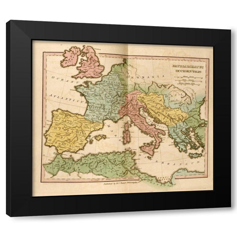 Lands of the Patriarchs in the Western Europe 330 CE Black Modern Wood Framed Art Print by Vintage Maps
