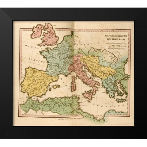 Lands of the Patriarchs in the Western Europe 330 CE Black Modern Wood Framed Art Print by Vintage Maps