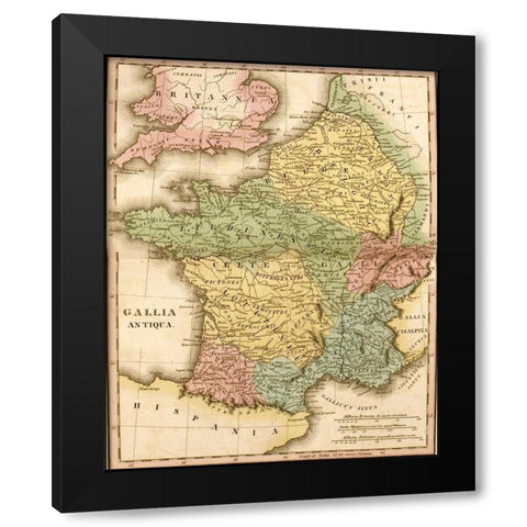 Ancient France Gallia Antiqua Black Modern Wood Framed Art Print by Vintage Maps