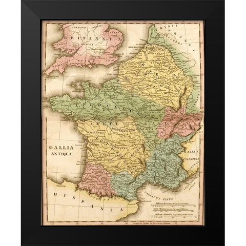 Ancient France Gallia Antiqua Black Modern Wood Framed Art Print by Vintage Maps