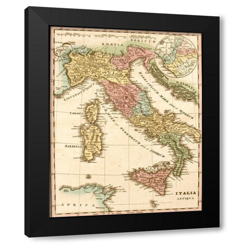 Ancient italy Black Modern Wood Framed Art Print by Vintage Maps